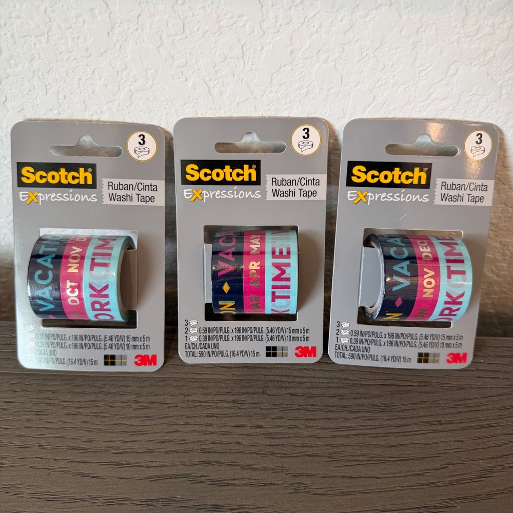 Scotch Expressions Washi Tape 3 Pack Decorative Craft Vacation‎ Work Pink Blue